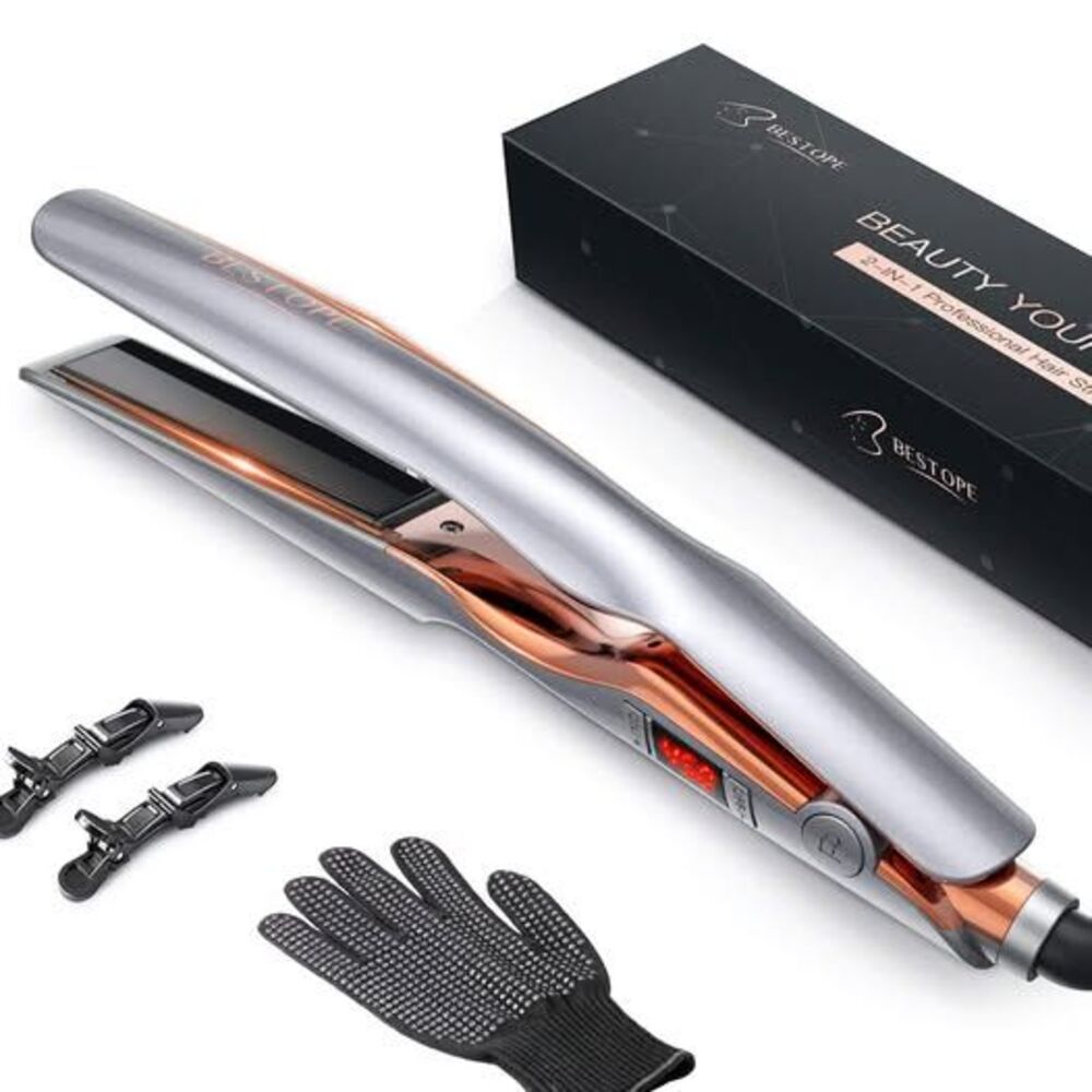 BESTOPE Hair Straightener and Curler 2 in 1, Professional Ceramic Flat Iron